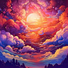 Fantasy landscape with cloud and sunset