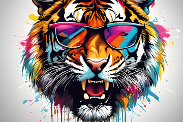 Art, colorful, funk, symmetry, 4K, tiger, funky, illustration, painting, free,generative ai