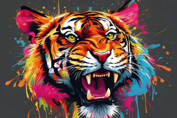 Art, colorful, funk, symmetry, 4K, tiger, funky, illustration, painting, free,generative ai