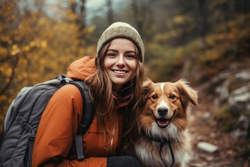 woman and her dog enjoying hiking