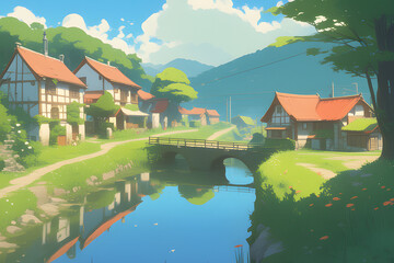 landscape with lake and houses
Generative AI