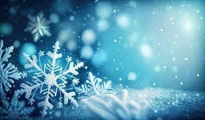Christmas blue background with snow