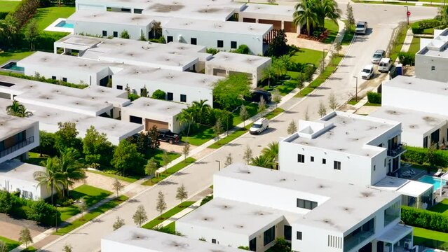 Aerial stock footage Botaniko Weston Florida rich neighborhood