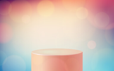 product podium display 3d pastel pink color Empty Cylinder circle and bokeh in purple color background