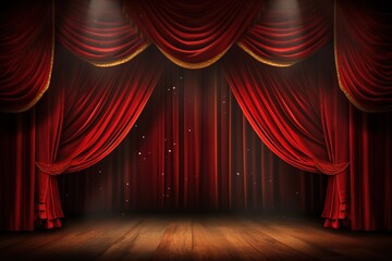 Magic theater stage red curtains Show Spotlight