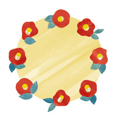 水彩風_ シンプルなツバキ、カメリアのフレームイラスト
