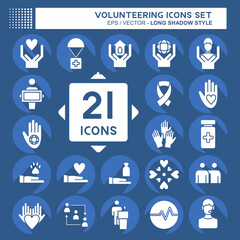 Icon Set Icon Volunteering. related to Volunteering symbol. long shadow style. Help and support. friendship