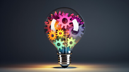 A lightbulb with colorful gears - obrazy, fototapety, plakaty