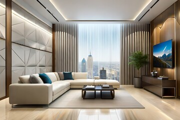 Obraz na płótnie Canvas Interior of modern living room with comfortable sofa. 3d rendering