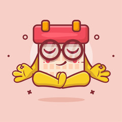 calm calendar character mascot with yoga meditation pose isolated cartoon in flat style design 