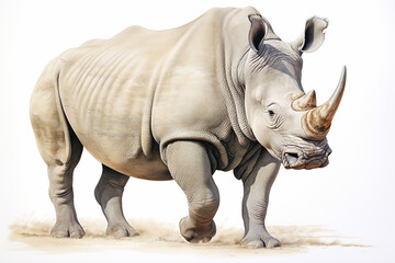 Obraz premium White Rhinoceros in southern African savanna. Watercolor style digital art