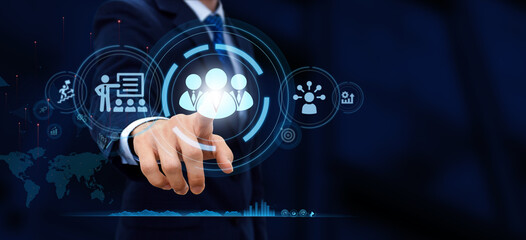 Obraz premium Executive's select Human Resource Network Structure HR. Human resources Recruitment Team Staff management Business concept.Business leadership concept. Management and recruitment. Social network.