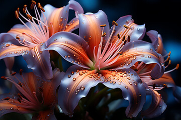 Blooming lilies in very bright light, photography, color contrast, fantasy, HDR