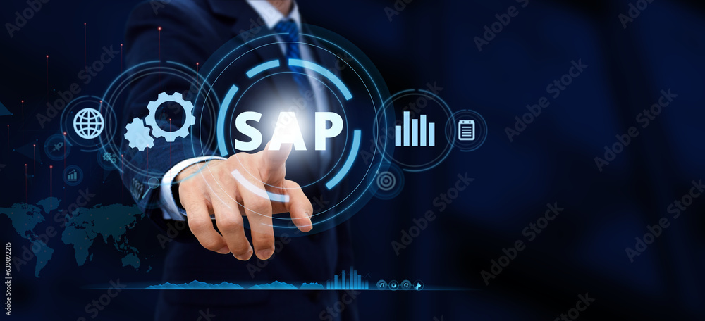 Poster sap business process automation software. artificial intelligence. vector illustration. internet, bu