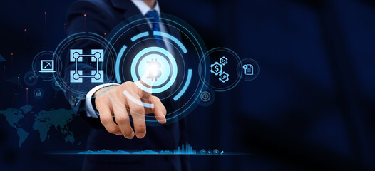 Businessman holding virtual currency forex and currency exchange money transfer concept.