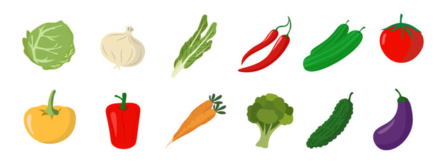 Flat color fruit icon set, cartoon fruit icons collection