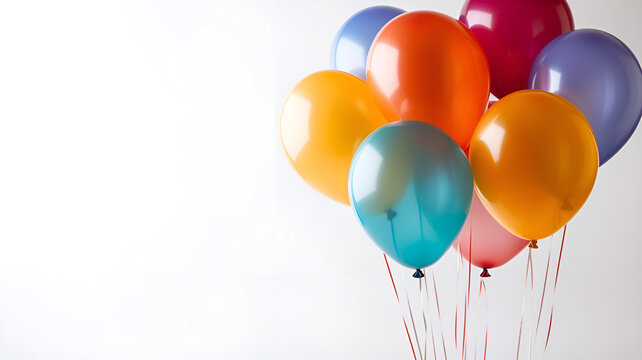 a bunch of inflatable balloons in the air in the corner on a white background, generated by AI