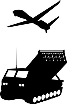 black drone and missile launcher silhouette clip art preview