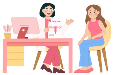 Illustration of young woman consulting a gynecologist