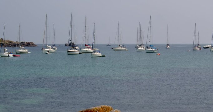 Mid shot of the natural harbour on St Agnes and Gugh at the Isles of Scilly.