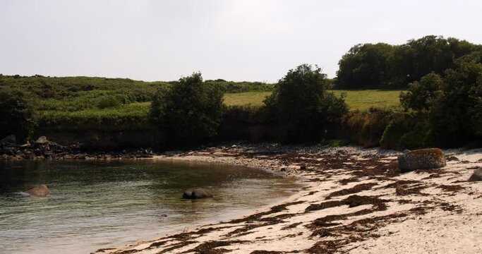 Wide shot looking south at Covean beach on St Agnes at the Isles of Scilly.