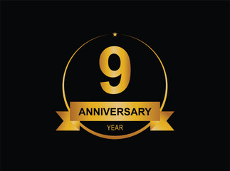 9th golden anniversary logo. with ring and ribbon.