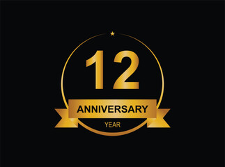 Fototapeta premium 12th anniversary celebration with gold glitter color and white background. Vector design for celebrations, invitation cards and greeting cards.