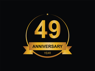 49 year anniversary celebration. Anniversary logo with ring and elegance golden color isolated on black background, vector design for celebration.