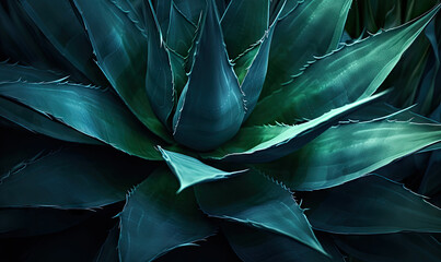 Tropical succulents wallpaper. Textured blue agave banner. For postcard, book illustration. Created with generative AI tools