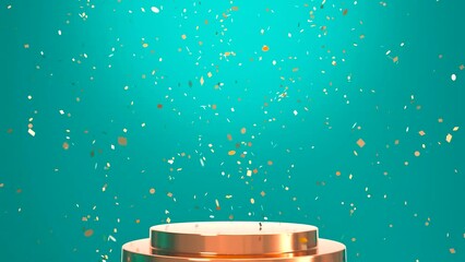 Looping video of Gold podium with gold confetti background, Golden podium display empty mockup