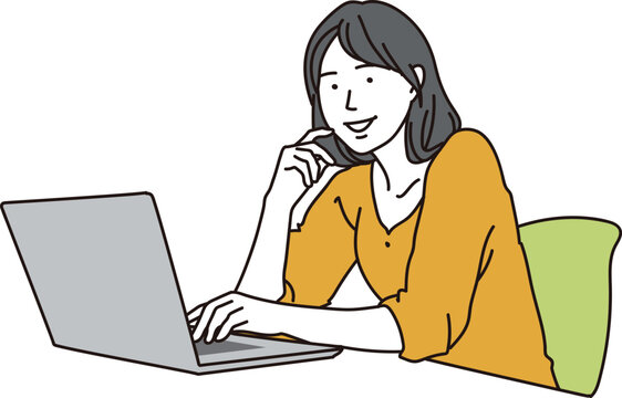 ノートパソコンを操作するアジア人女性