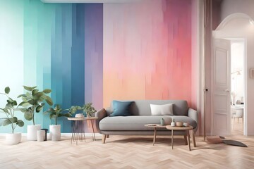  a mesmerizing 3D rendering of a home wall transformed into a gradient dreamscape. 