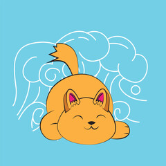 cat vector illustration with japanese style background