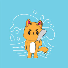 cat vector illustration with japanese style background