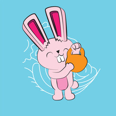 bunny with japanese style background illustration logo