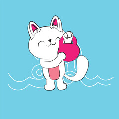 cat vector illustration with japanese style background