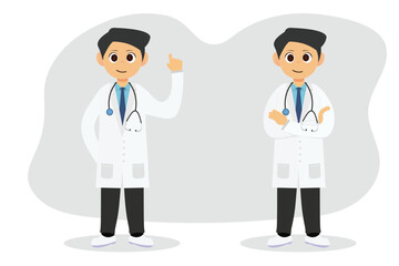 Fototapeta premium two doctors wear a white uniform with stethoscope