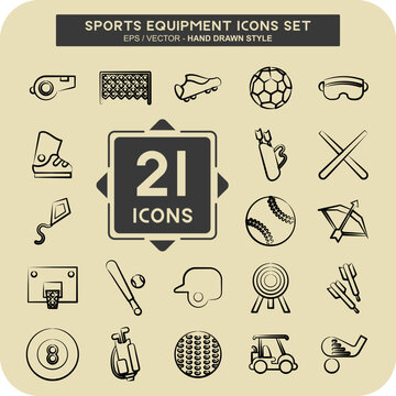 Icon Set Sports Equipment. related to Sports Equipment symbol. hand drawn style. simple design editable. simple illustration