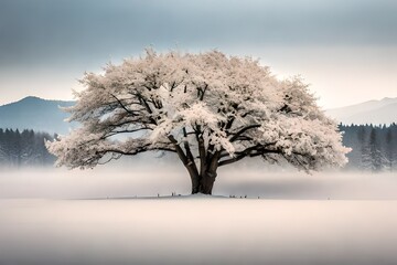 tree in the snow generated ai