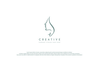 Woman face logo design vector illustration. Woman face suitable for beauty and cosmetic company logos.