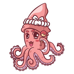 cute squid character seafood restaurant logo hand drawn