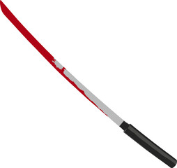 A bloody samurai sword with a black handle.