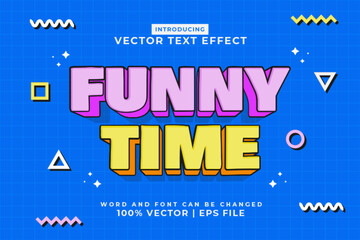 Editable text effect Funny Time 3d Cartoon style premium vector - obrazy, fototapety, plakaty