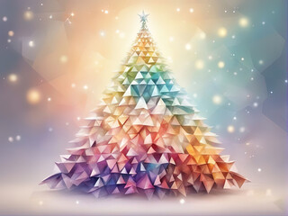Christmas tree made of many small triangles in white background with Generative AI.