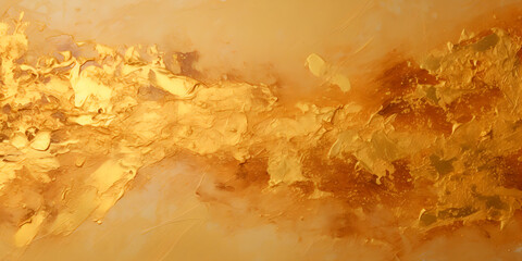 Abstract golden painting, the golden explosion, golden paint overload on solid black background, Generative AI