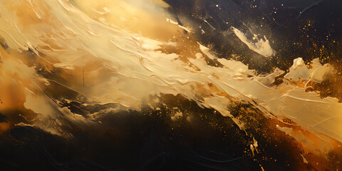 Abstract golden painting, the golden explosion, golden paint overload on solid black background, Generative AI