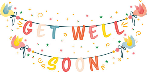 Digital png illustration of get well soon text on transparent background