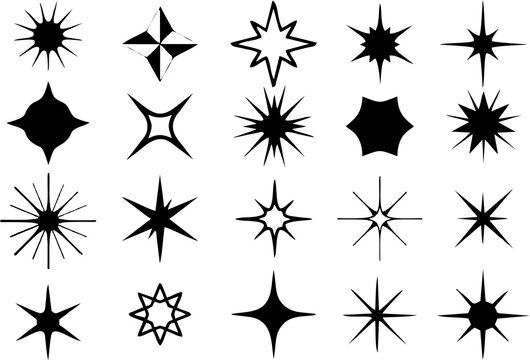 Stylish sparkle star icons. Star doodles collection. Multiple style art designs in high resolution on white background. Multipurpose illustration.