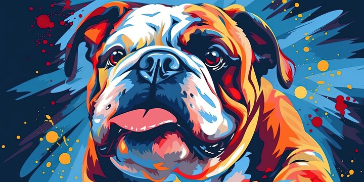 Portrait of cute english bulldog vector flat bright color