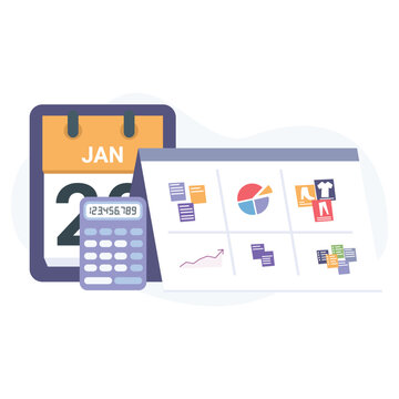 Planning budget with calendar illustration useable for both ios android and web
